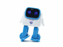 White and blue Dancebot Dancing Robot on a white background.