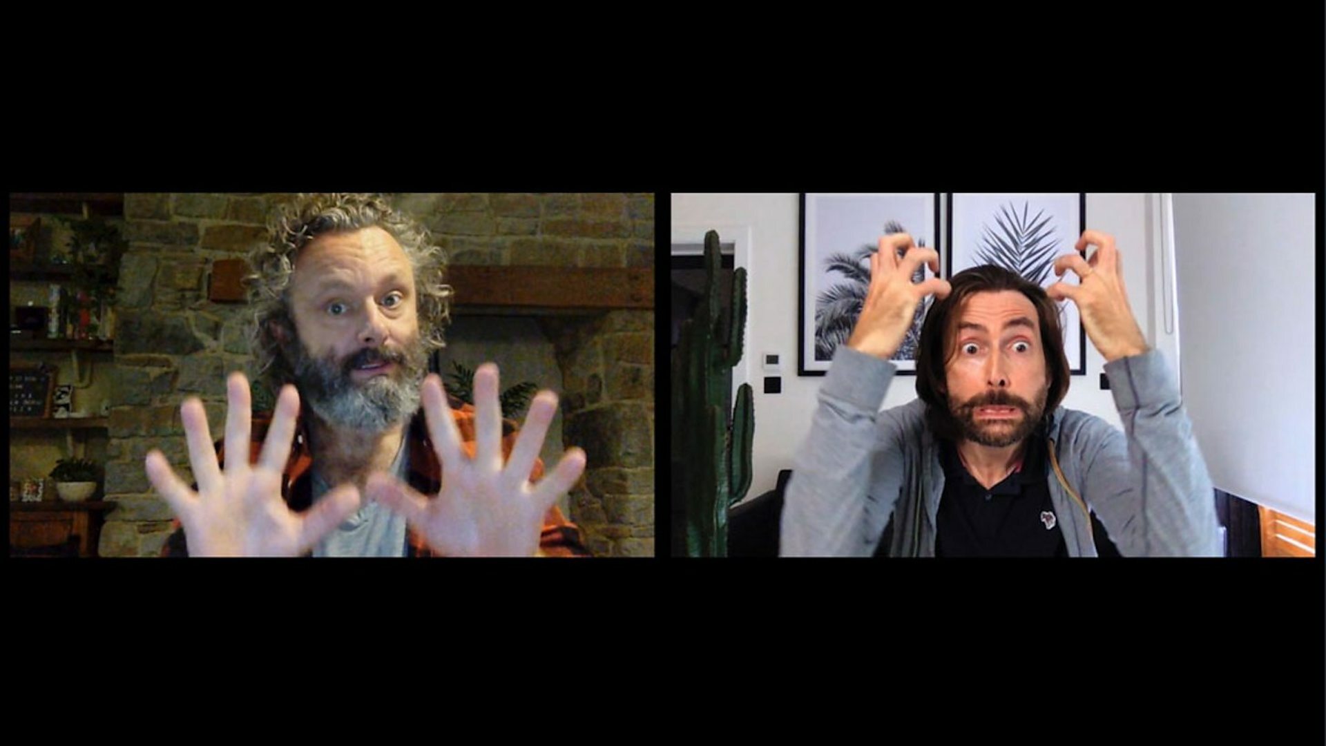 Michael Sheen and David Tennant on a video call in "Staged"