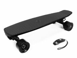 Black LOU 1.0 Electric Skateboard on a white background.