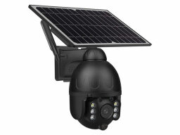 Black solar panel attached to security camera