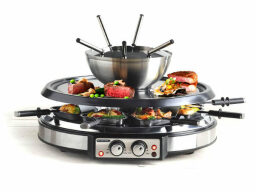 GIVENEU Electric Raclette Grill Cheese Fondue Combo Set on a white background.