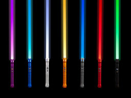 Six multi-colored light sabers