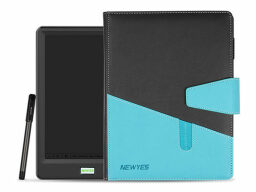 Black tablet with stylus and black and blue case