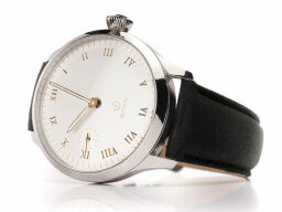 Watch with black strap and white face