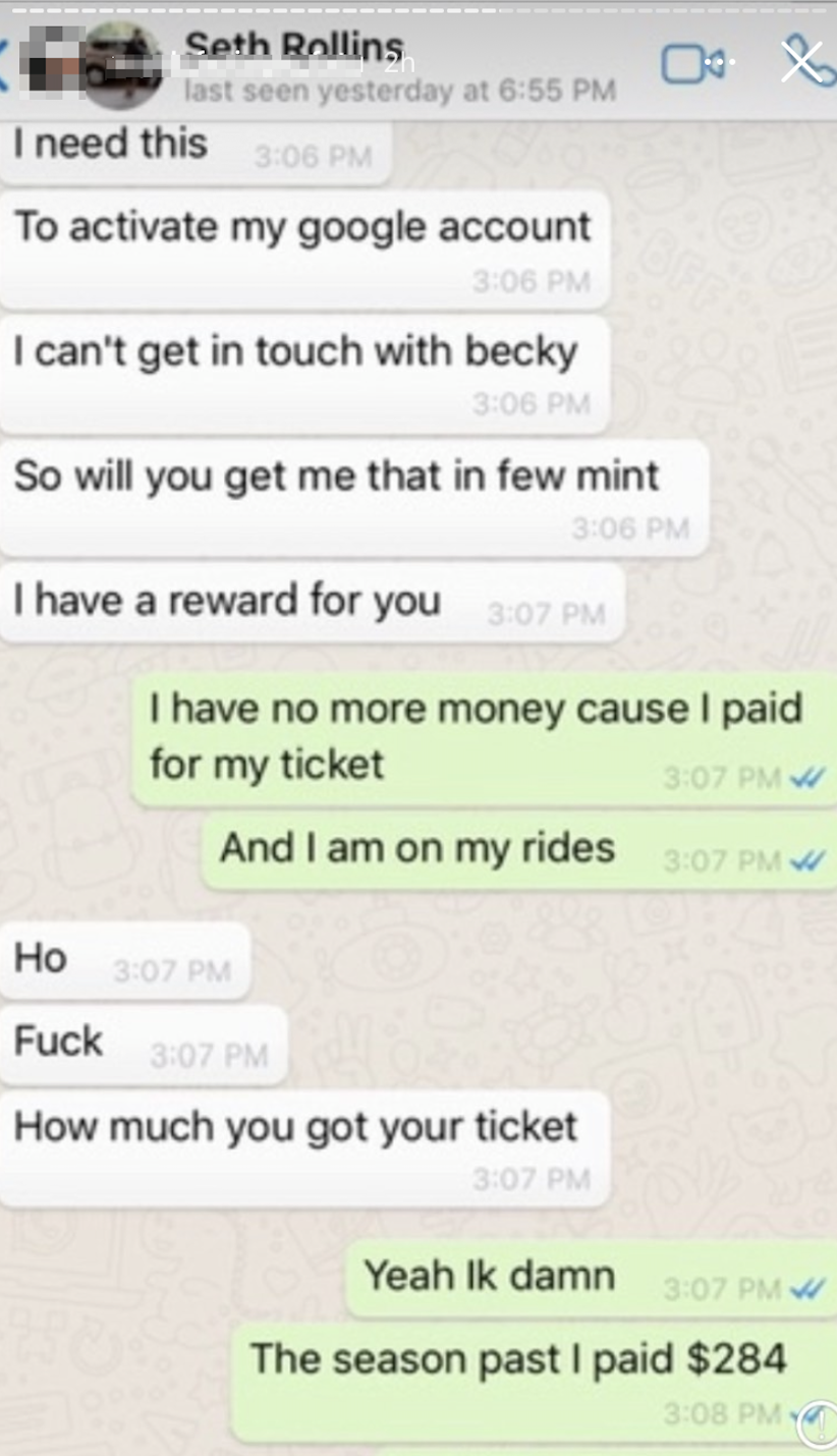 A WhatsApp screenshot from Spencer's Instagram account.
