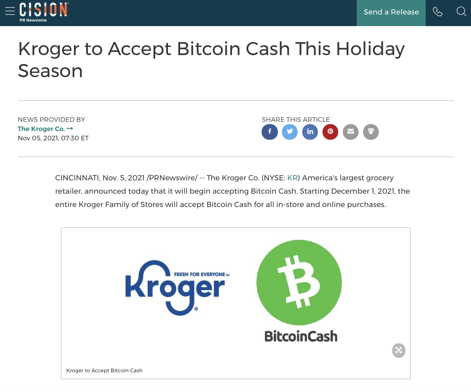 A screenshot of the fake press release on PR Newswire.