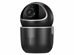 Black spherical security camera on stand