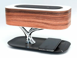 Tree of Light: Wireless Charger + Bluetooth Speaker + LED Lamp on a white background.