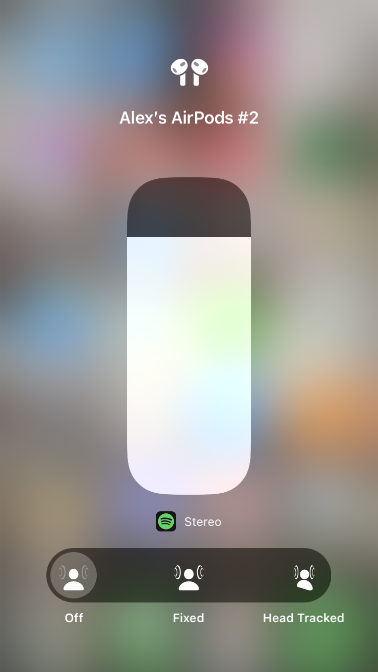 You can toggle spatial audio on or off, as well as choose between fixed and head-tracked modes in the Control Center.