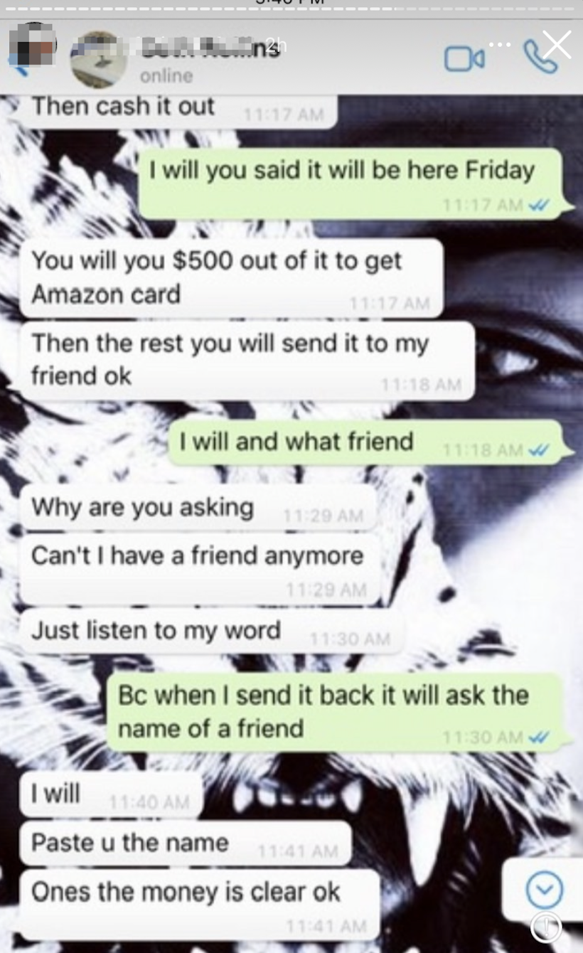 WhatsApp screenshots posted by Spencer on Instagram.