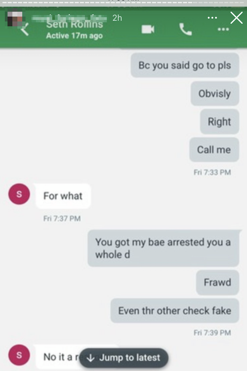 Spencer's messages calling out the scam.