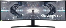super wide curved monitor with video game scene onscreen