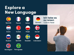 Country flags labelled with languages