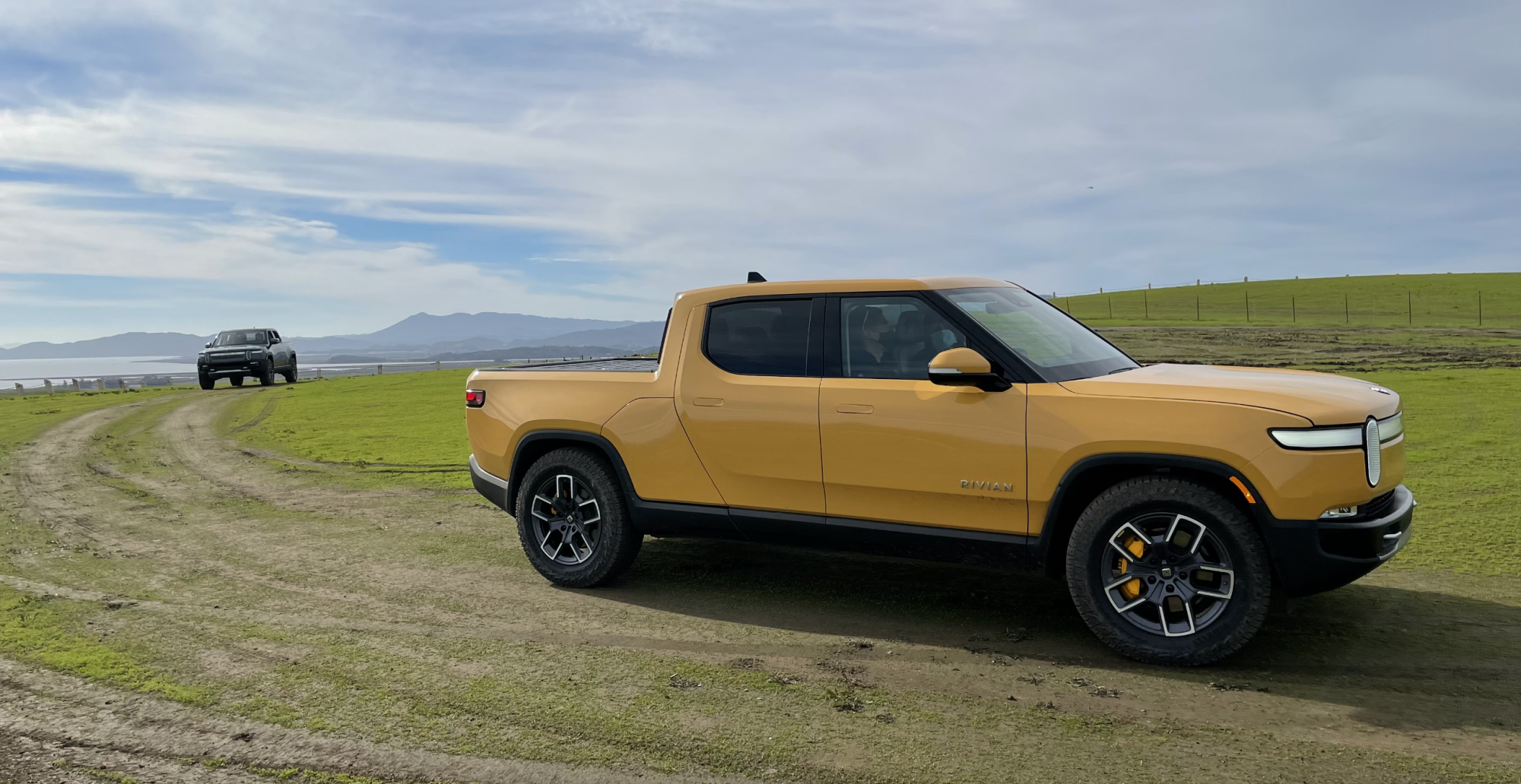 Eat our dust: The Rivian R1T after a zero-to-60 uphill test.