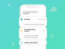 Vocabulary learning options on phone screen