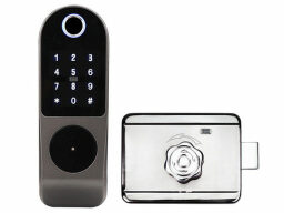 Black number pad lock with camera and silver lock mechanism