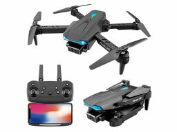 Black drone with blue accents and black controller