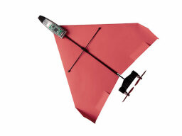 Red paper plane with propellers and circuitry