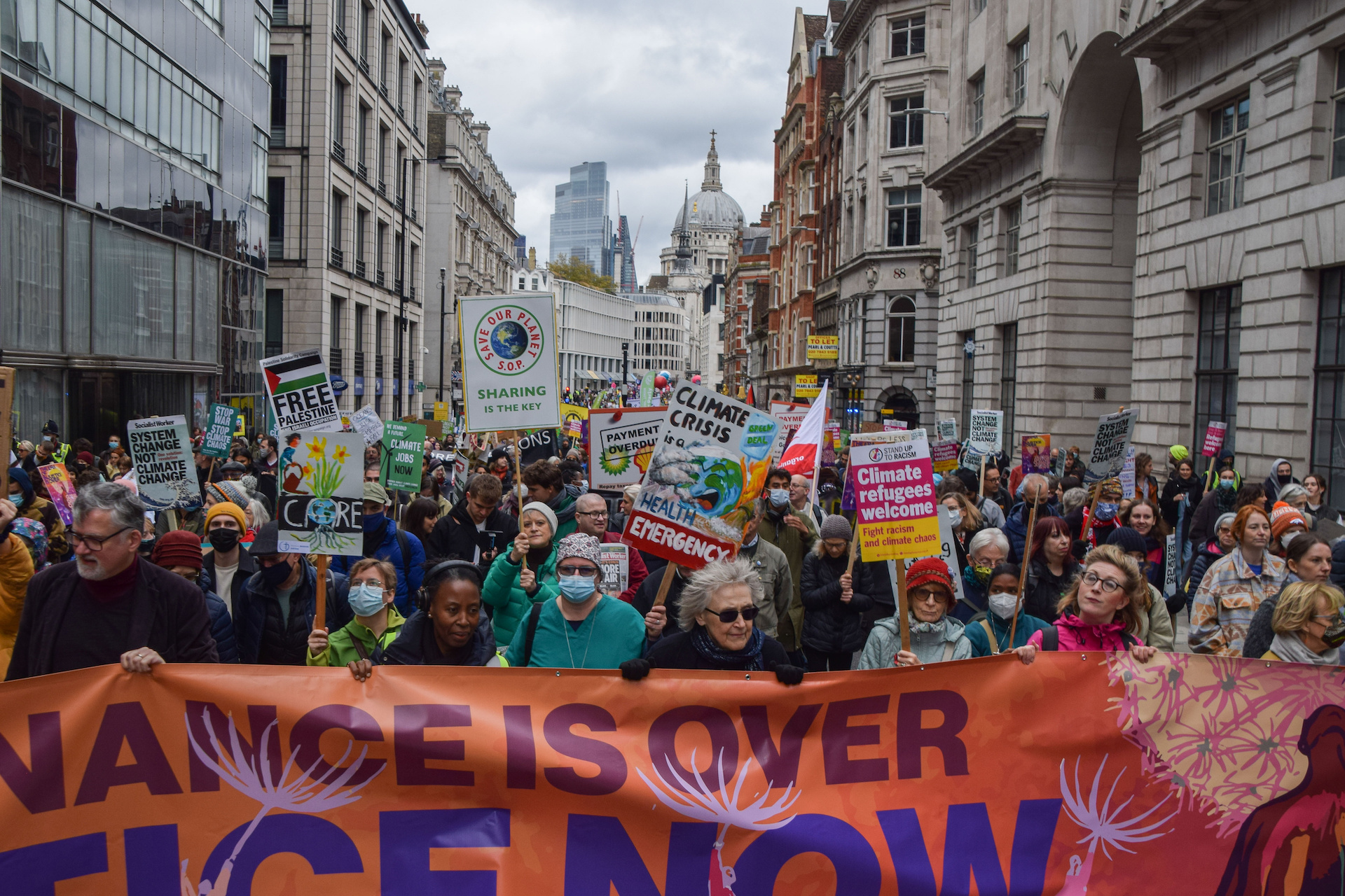 Protesters march during the demonstration in London.