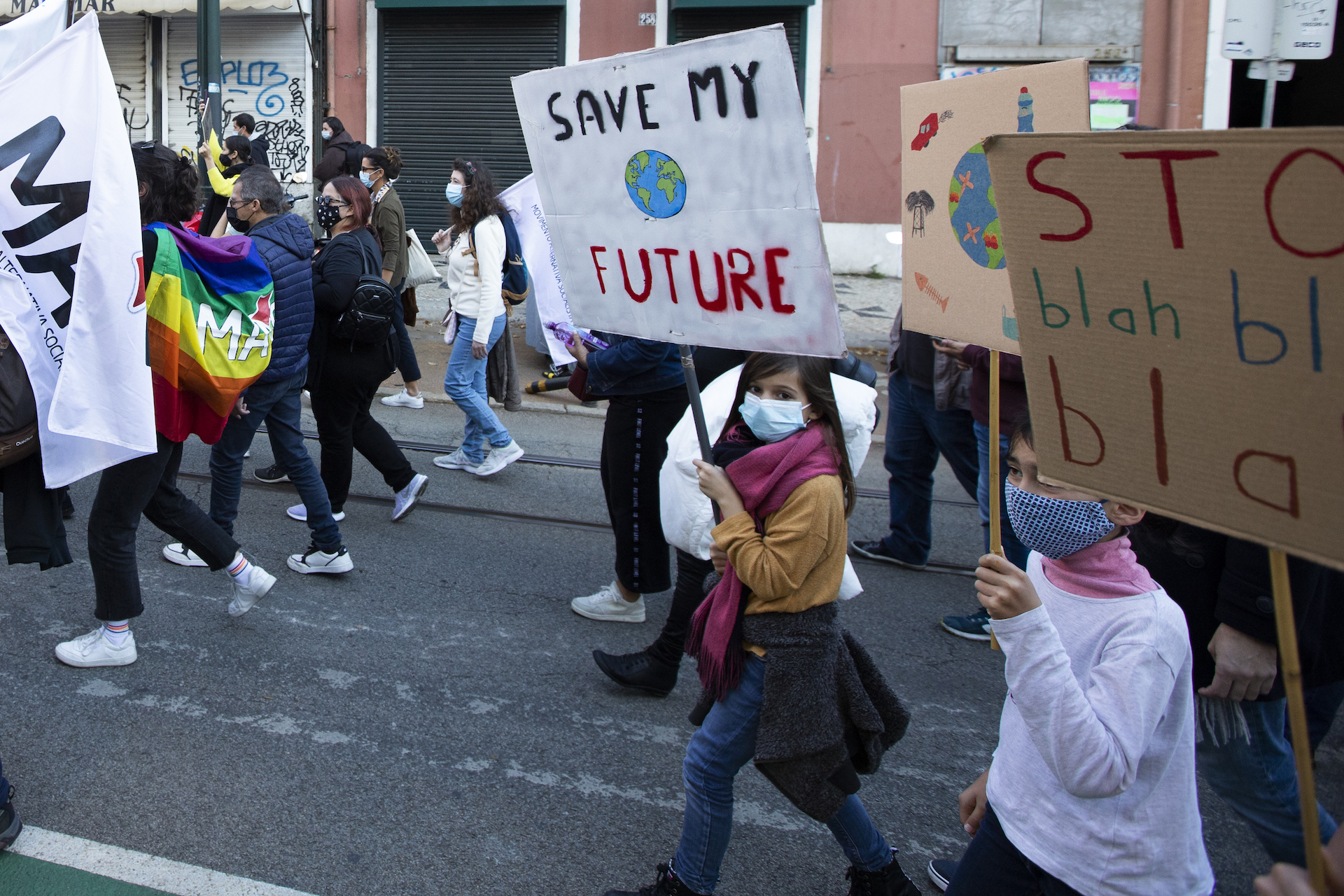 A protester in Lisbon, Portugal.