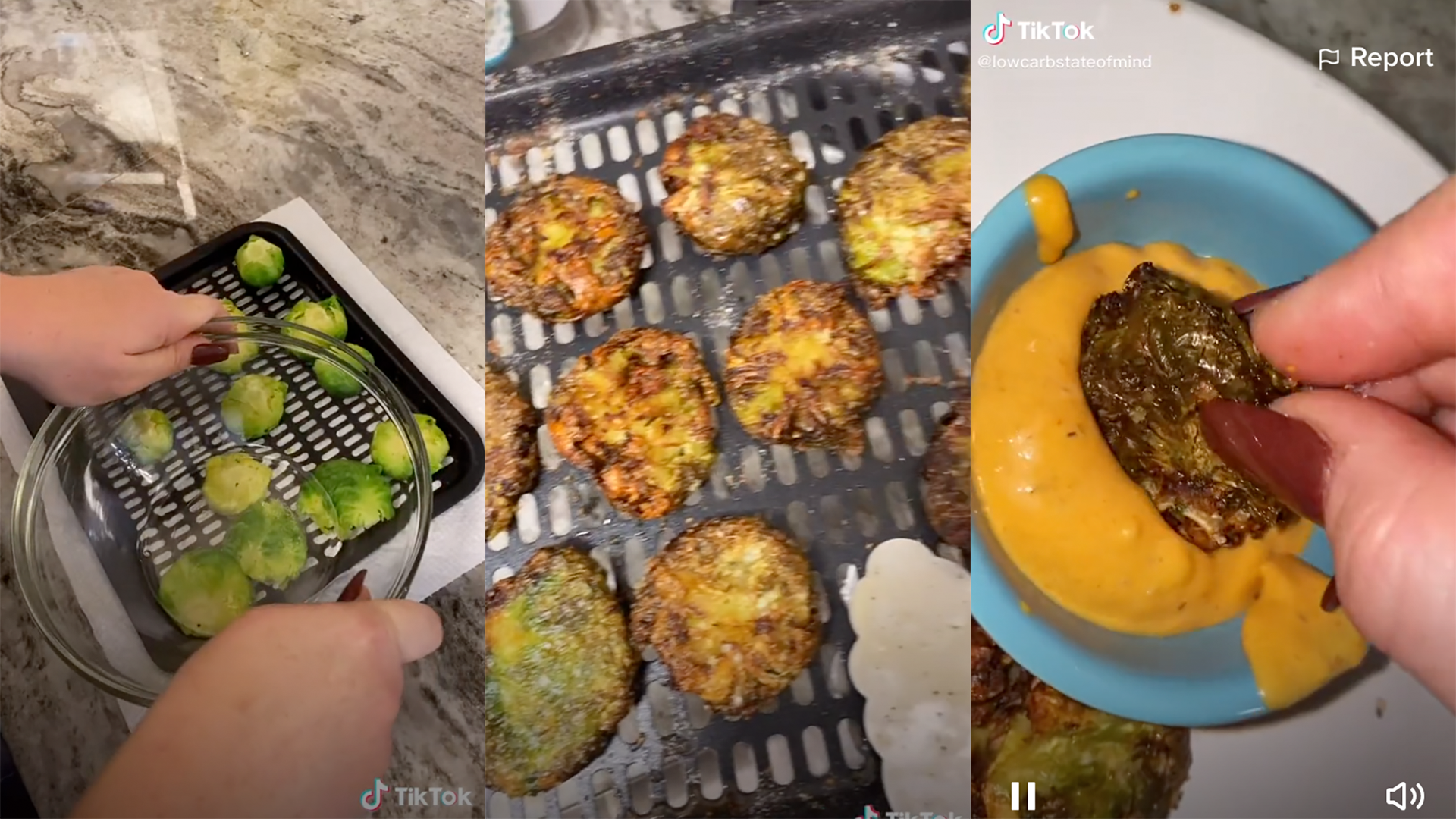 process of cooking smashed Brussels sprouts