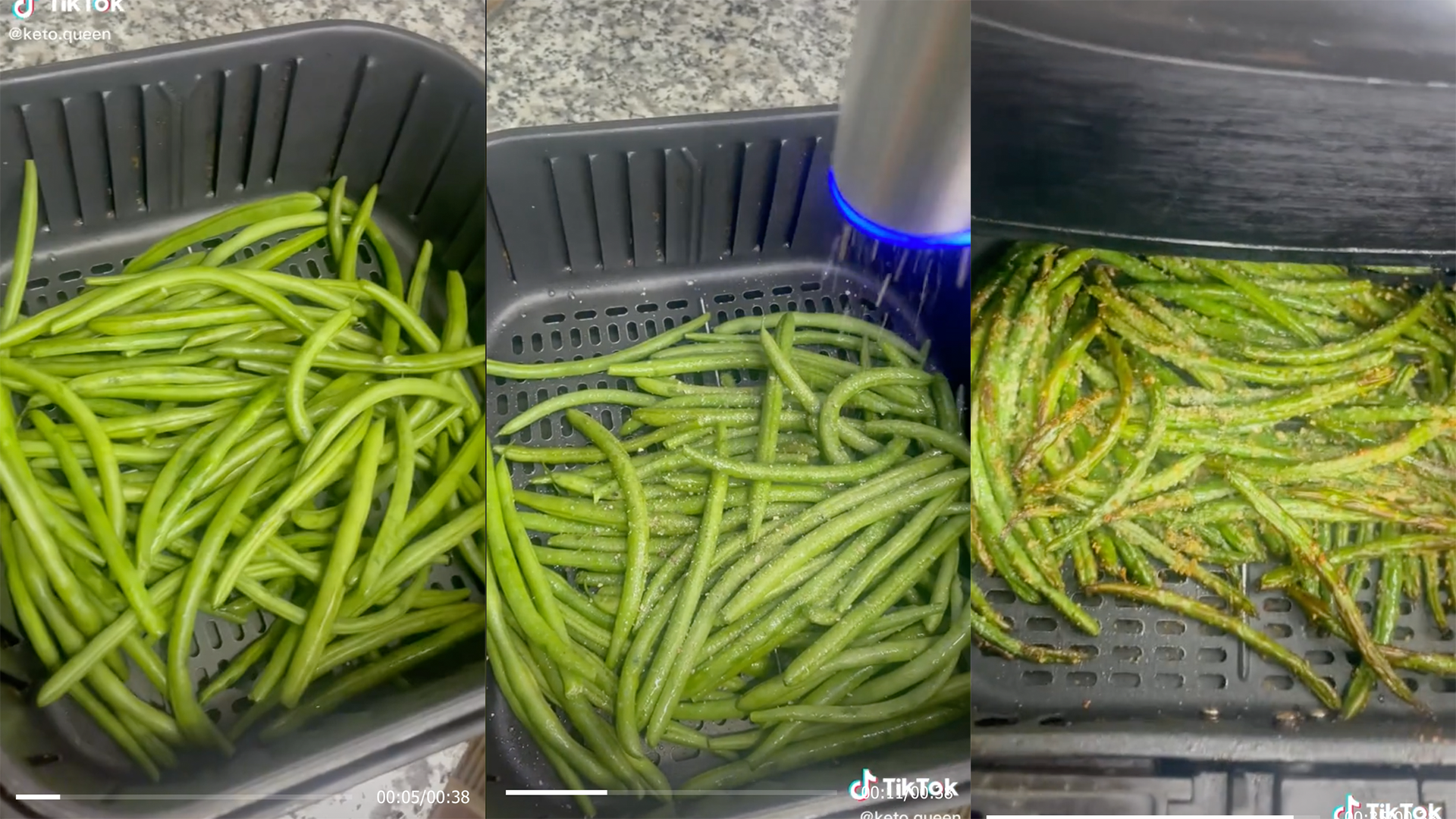 green beans cooking in air fryer