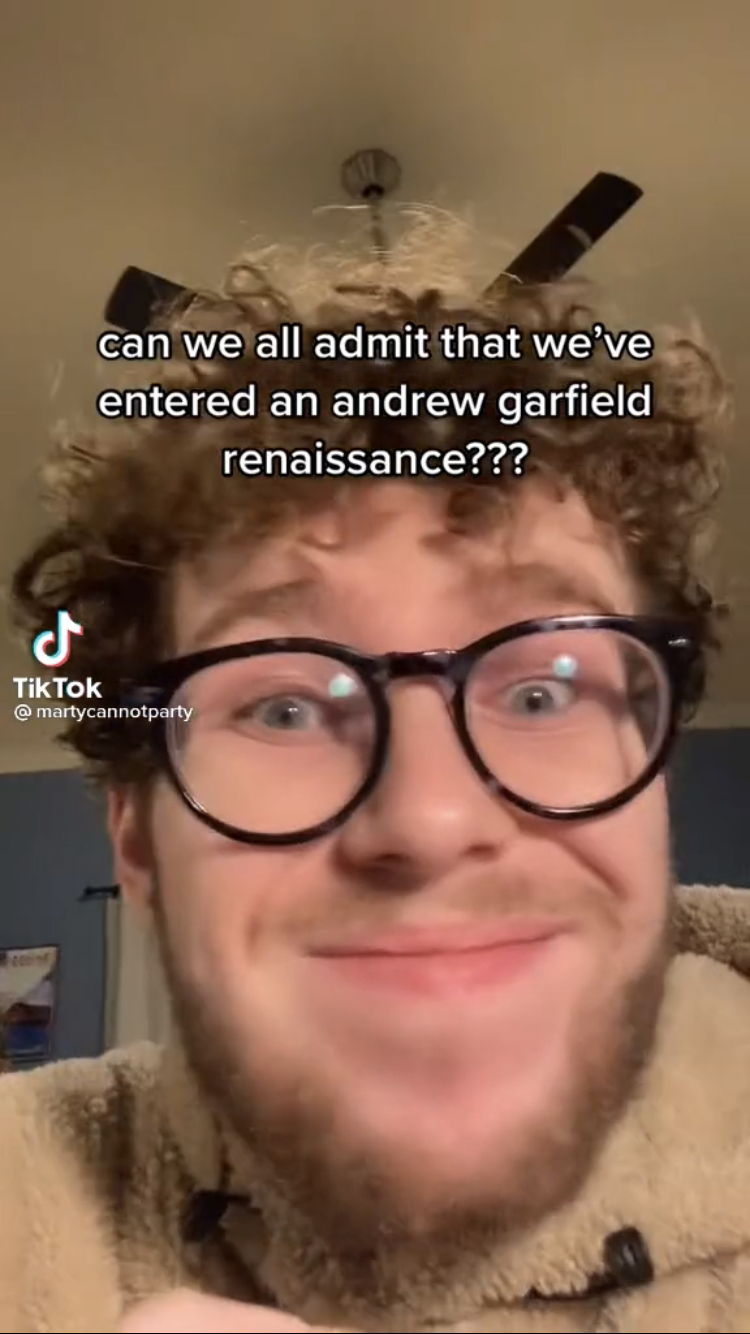 Screenshot of an Andrew Garfield TikTok.