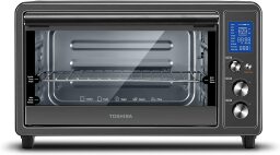 Toshiba digital toaster oven on a white background.