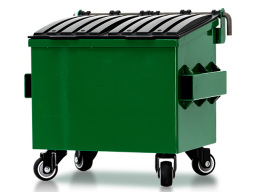 Green miniature trash bin with wheels