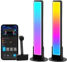 Two rainbow light bars and a phone with control screen