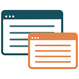 Two webpage window graphics in orange and teal