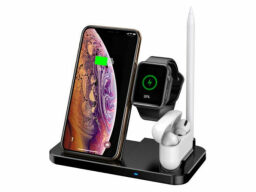  4-in-1 foldable wireless charging station on a white background.