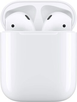a pair of apple airpods 2 in their charging case
