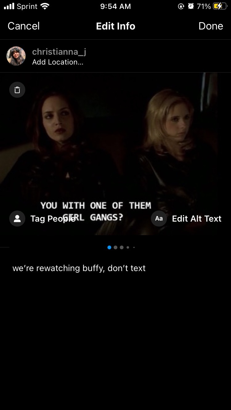 A screenshot of a carousel of Buffy the Vampire Slayer screenshots on my Instagram profile