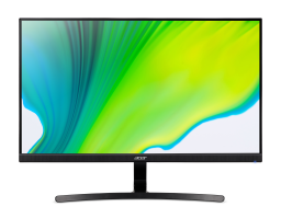 27" black monitor with green screensaver on it