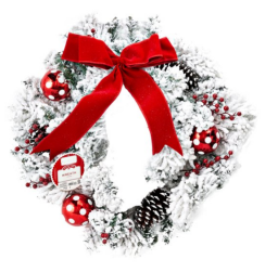 Holiday Time Pinecone and Red Ornaments Wreath with Red Bow, 28-inch ($25.47)