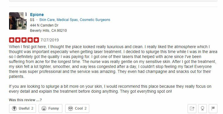 Phan's Yelp review of Epione.