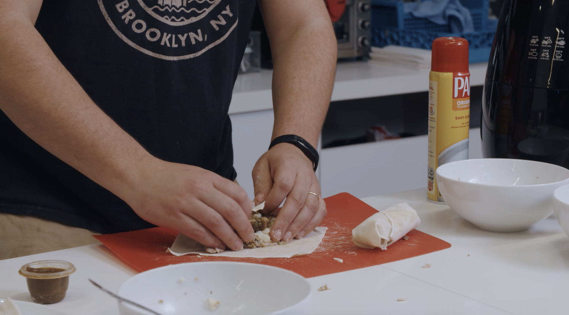 egg rolls being rolled