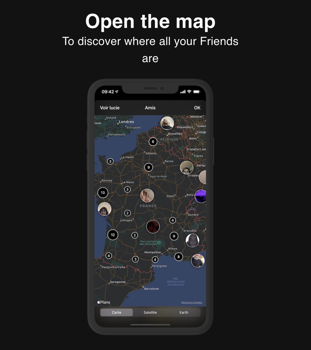 The map option on the app.