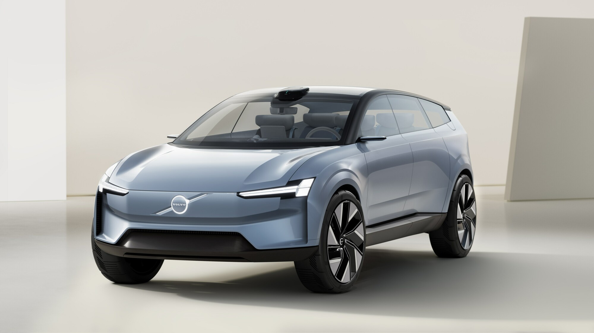 A blue car facing forward at an angle