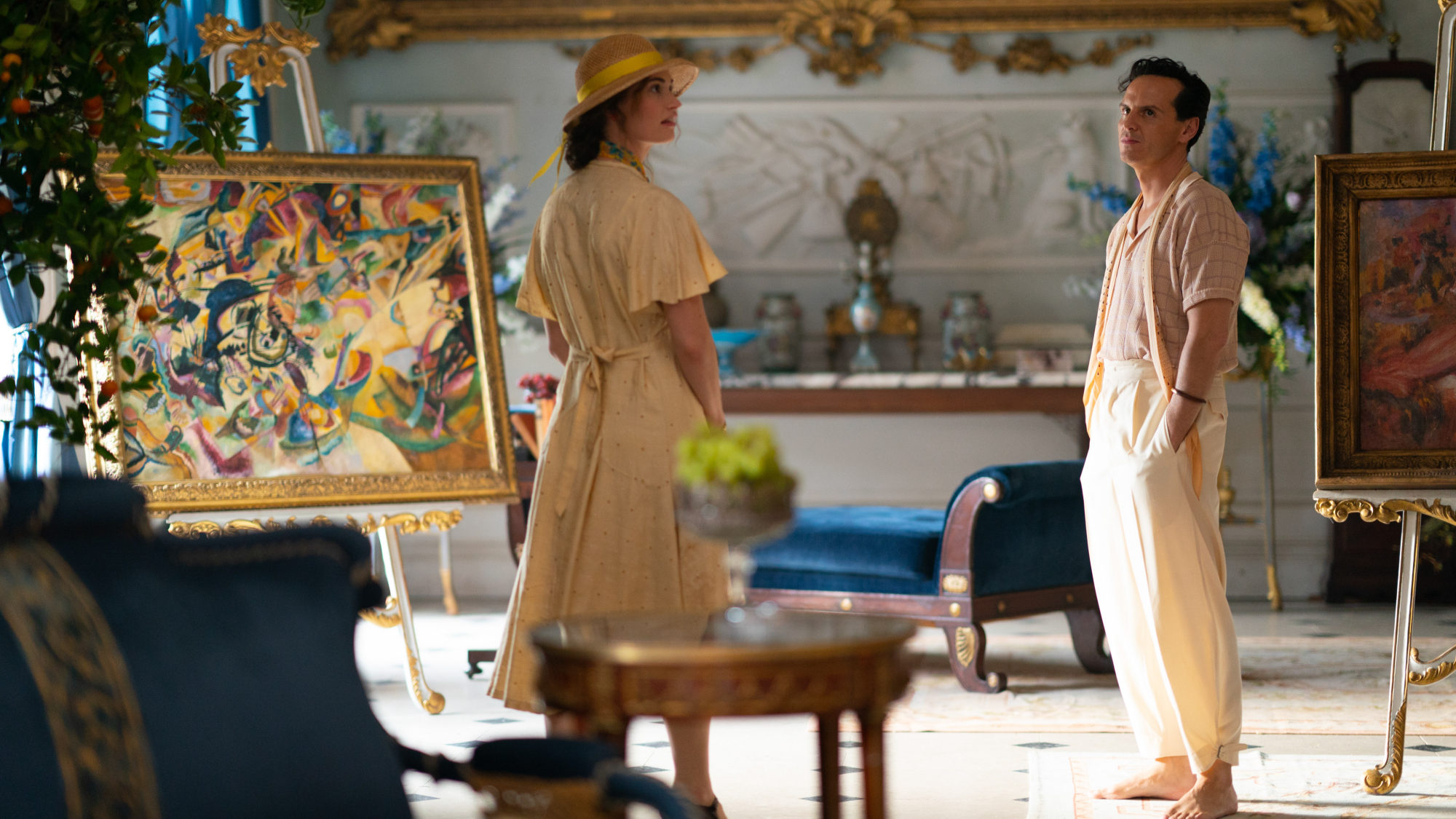 Lily James and Andrew Scott in "The Pursuit of Love".