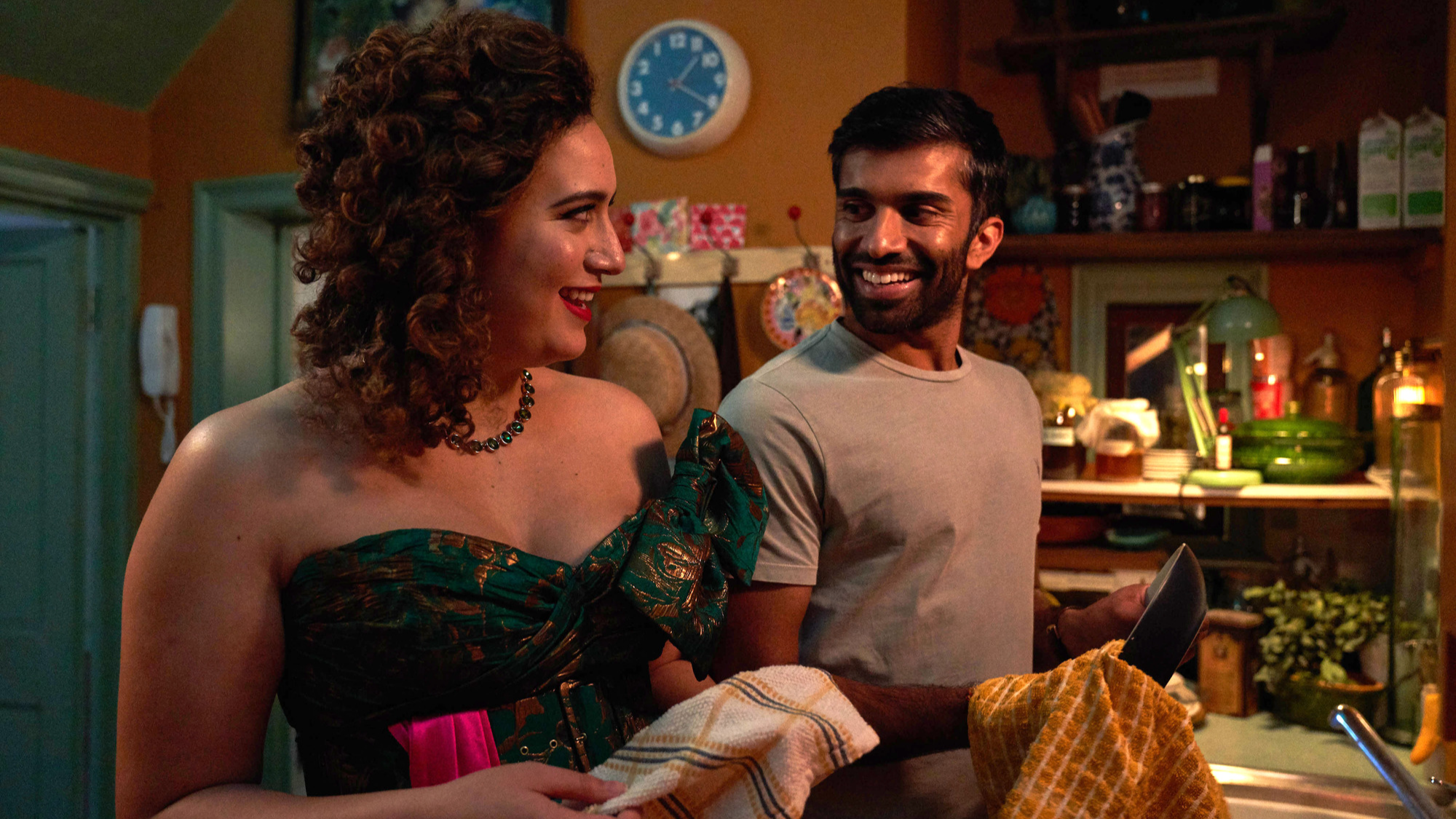 Rose Matafeo and Nikesh Patel in the kitchen in "Starstruck."