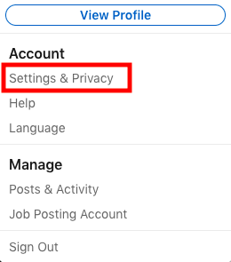 Select "Settings and privacy" in the dropdown menu