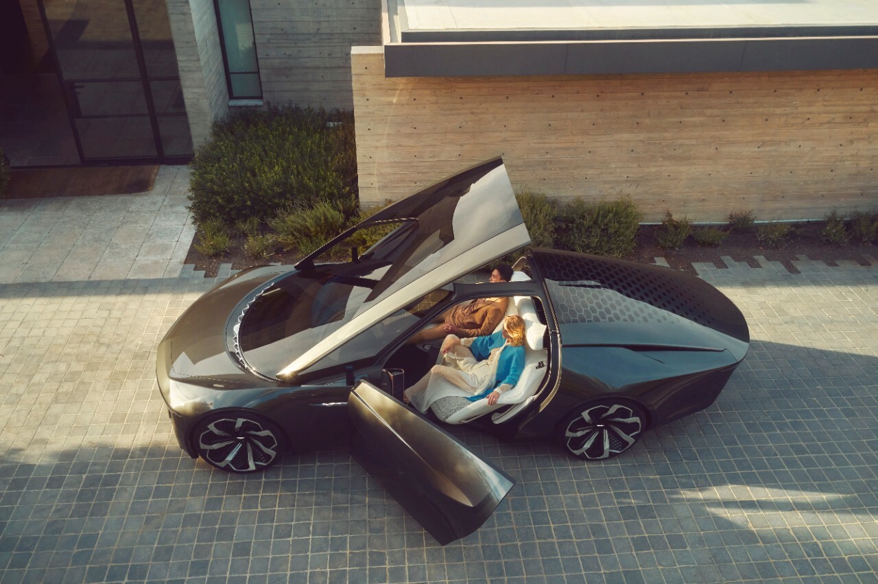 A sports car opens up from the roof and doors.
