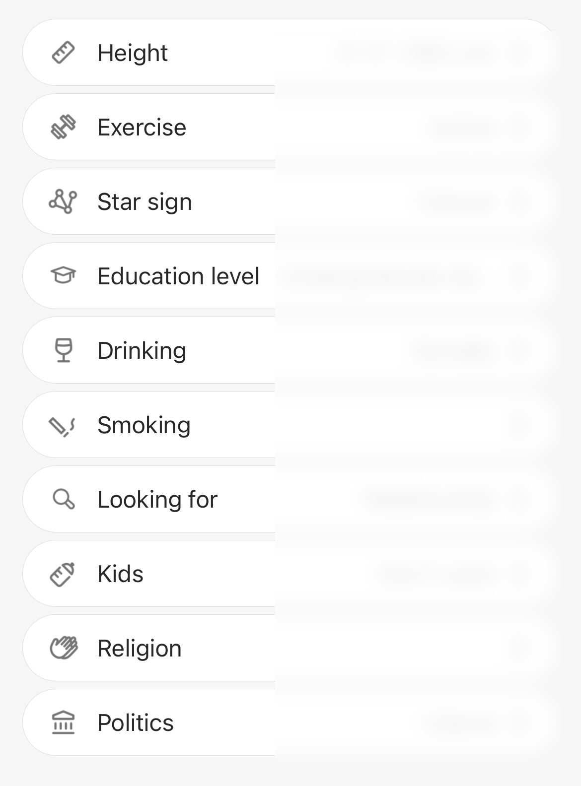 Advanced Filters on Bumble.