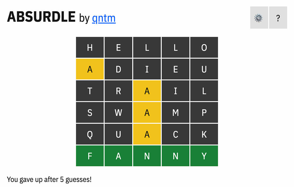 An example of an "Absurdle" game