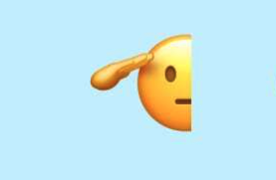 the saluting face emoji on a light blue background