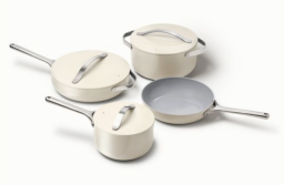 a cream caraway cookware set