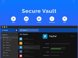 Blue password manager page with heading saying "secure vault"