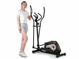 Person with a NAIPO Adjustable Elliptical Exercise Machine on a white background.